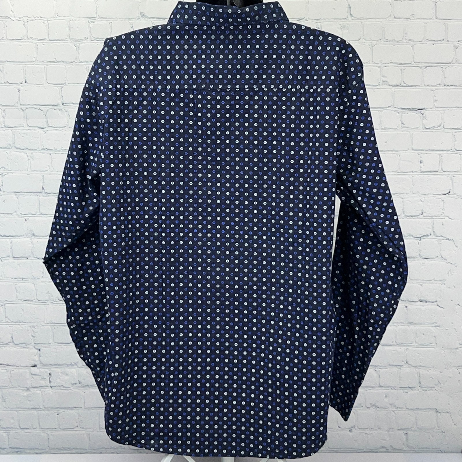 Silver Stone Shirt 3x 3xl Navy Blue Dot Pattern Button Front Roll Tab Sleeves — image 3 of 7